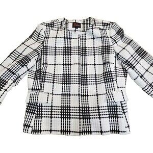 JM Studio by John Meyer Women's White Black Plaid Blazer Size 18 Preppy, Classic